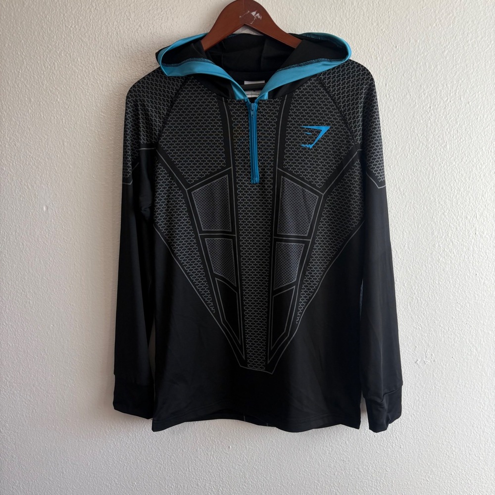 Gymshark Men's Medium Onyx V1 Compression Hoodie Black Blue Full Zip Active